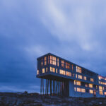 Fogo Island Inn, one of the top hotels in the world, with breathtaking views of the surrounding landscape, located in Central Newfoundland.