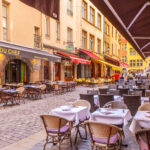 Lyon France, hte street tables are getting ready for dinner with Lyon, France.