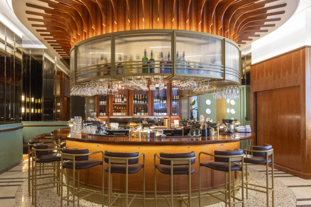 The bar area, another piece of architecture that looks like art, is beautiful.